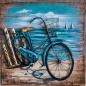 Preview: Handgefertigtes Naturholzbild / Wandbild / Relief mit Fahrrad am Meer in 3D-Optik